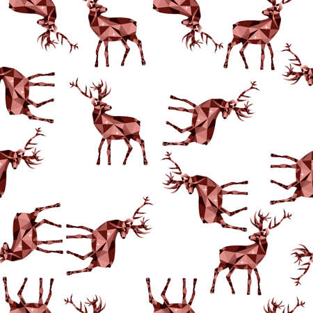 Deer endless pattern on white background in Low poly styleのイラスト素材