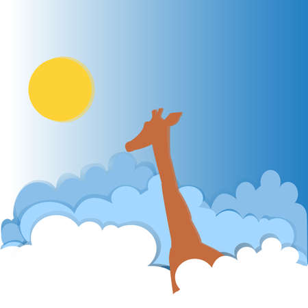 giraffe Paper Cut, clouds, sun and skyのイラスト素材
