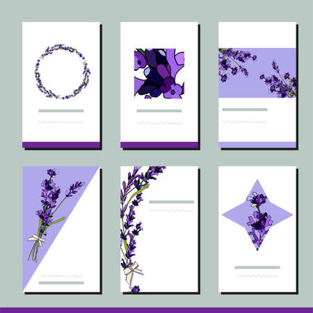 Floral spring templates with cute lavender bouquets. For romantic design, announcementsのイラスト素材