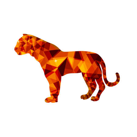 Tiger in a yellow polygonal low poly. Colorful abstract icon. Colorful tiger vector icon. Tiger silhouette logoのイラスト素材
