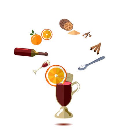 mulled wine infographics. bottle, spoon, orange.のイラスト素材
