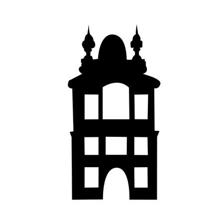 black silhouette of a building on a white backgroundのイラスト素材