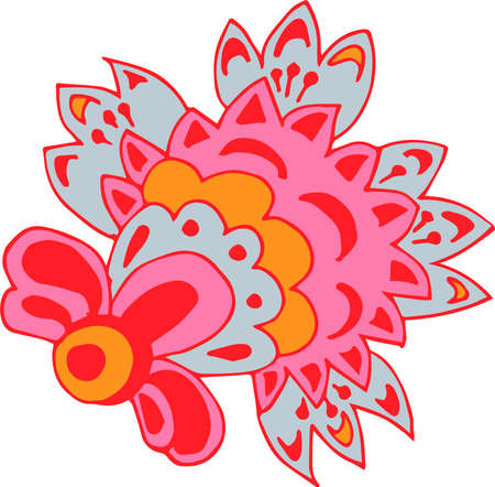 folk flower on white background. colors red, yellow, grayのイラスト素材