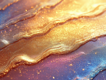 The background with an abstract texture, shimmering with golden and purple shades, creates an atmosphere of luxury and warmth.の素材