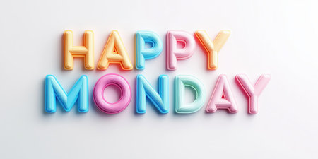 3D Happy Monday lettering in a voluminous bright style with gradient colors on a white background. Colorful and modern graphics.の素材