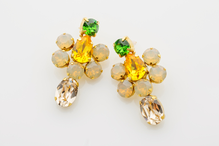 Closeup of crystal earringsの写真素材