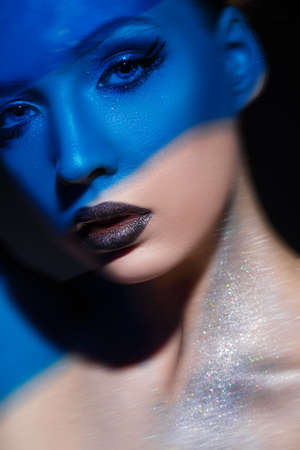 beautiful blond girl with sparkling makeupの写真素材