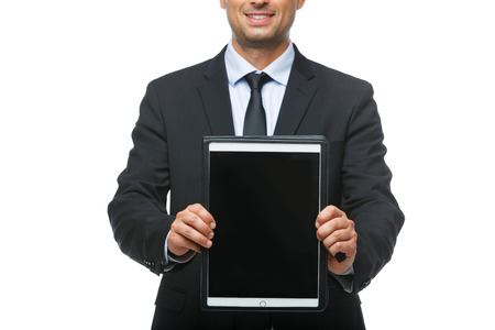 handsome businessman in suit with tabletの写真素材