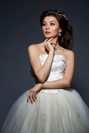 beautiful bride in wedding gownの写真素材