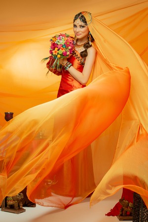 beautiful arabic style bride in ethnic clothesの写真素材