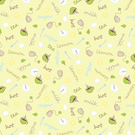 Seamless pattern - tea, milk, sugarのイラスト素材