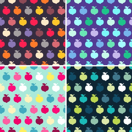 Set of 4 seamless patterns with colorful cartoon applesのイラスト素材