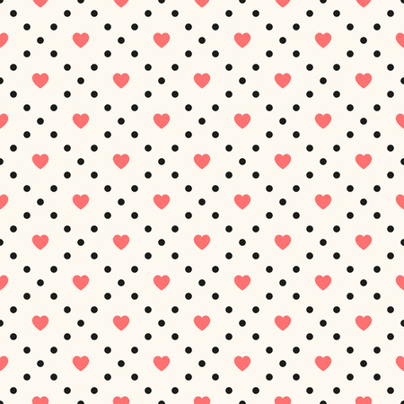 Vector seamless retro pattern, polka dot with hearts. Can be used for wallpaper, pattern fills, web...