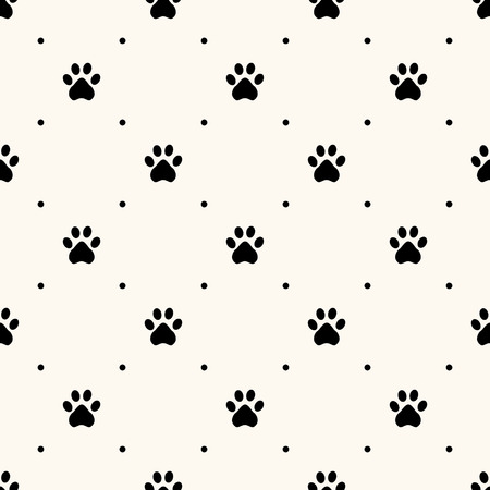 Seamless animal pattern of paw footprint and polka dot. Can be used for wallpaper, pattern fills, web page background,surface texturesのイラスト素材