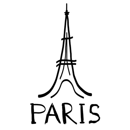 Eiffel Tower icon in sketch style with hand drawn word parisのイラスト素材