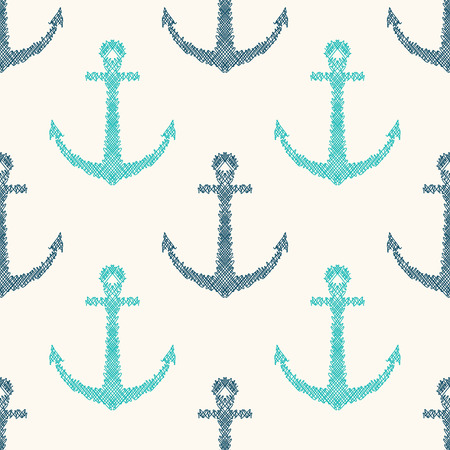 Vector seamless retro pattern with hand drawn anchors. Can be used for wallpaper, pattern fills, web page backgroundのイラスト素材