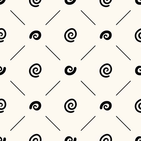 Seamless geometric pattern with handdrawn doodle swirls and lines. Background with repeatable spirals in monochrome.のイラスト素材