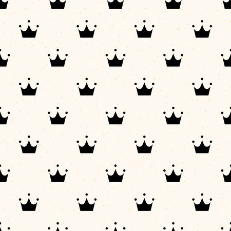Vector seamless luxury pattern with crown icons on polka dot background. Glamour retro backdrop for wedding invitations, decoration, cards, textile, wrapping paperのイラスト素材
