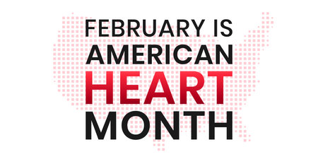February is American Heart Month banner design template. Vector illustration of stylized USA map silhouette. Concept of awareness from heart problem and blood vessel diseaseのイラスト素材