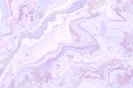Abstract violet liquid marble or watercolor background with glitter foil textured stripes. Pastel marbled alcohol ink drawing effect. Vector illustration design template for wedding invitationのイラスト素材