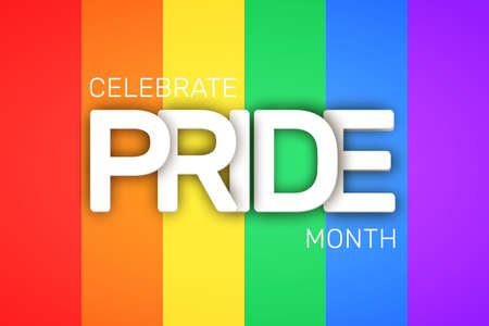 LGBT Pride month, annual celebration in June. Lesbian Gay Bisexual Transgender Queer. Holiday of human rights and tolerance. Vector illustration of LGBTQ banner template at rainbow colors backgroundのイラスト素材