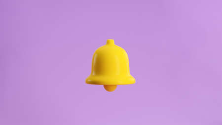 3d render icon of yellow notification bell isolated on pastel pink background. Social media notice event reminder. 3d rendering illustration, concept of notification messageの写真素材