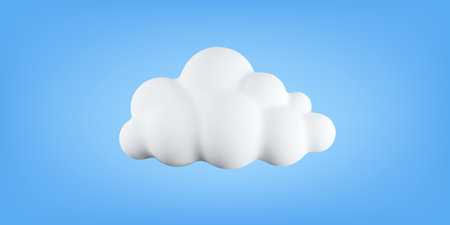 3d soft cotton cartoon cloud isolated on blue background. Realistic bubble cloud or cute circle shaped smoke. Vector illustration of 3d rendering of fluffy cumulus fogのイラスト素材