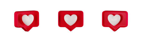 3d like heart icon in red speech bubble box isolated on white background. Notification element in...