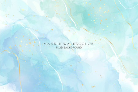 Pastel cyan mint liquid marble watercolor background with white lines and brush stains. Teal turquoise marbled alcohol ink drawing effect. Vector illustration backdrop, watercolour wedding invitationのイラスト素材