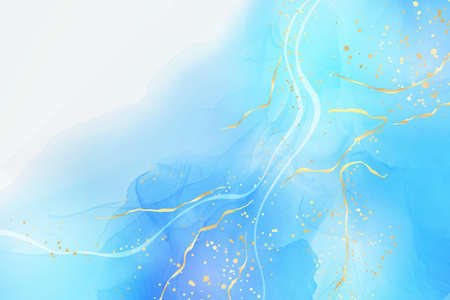 Royal cyan mint liquid marble watercolor background with white lines and brush stains. Teal turquoise marbled alcohol ink drawing effect. Vector illustration backdrop, watercolour wedding invitationのイラスト素材