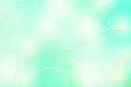 Royal cyan mint liquid marble watercolor background with white lines and brush stains. Teal turquoise marbled alcohol ink drawing effect. Vector illustration backdrop, watercolour wedding invitationのイラスト素材