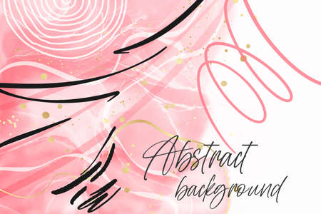 Rose pink liquid watercolor background with lines and stains. Abstract crimson marble alcohol ink drawing effect. Vector illustration design template for wedding invitation, banner, wall printのイラスト素材