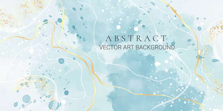 Turquoise cyan liquid marble watercolor background with lines. Dusty pastel blue elegant minimal modern canvas wallpaper with paint brush pattern. Vector illustrationのイラスト素材