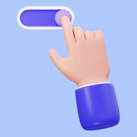 3d hand tap icon isolated on blue background. Human finger press button, 3d rendering illustration....