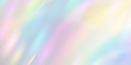 Rainbow light prism effect, transparent background. Hologram reflection, crystal flare leak shadow overlay. Vector illustration of abstract blurred iridescent light backdrop.のイラスト素材