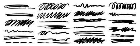 Charcoal pencil scribble stripes and bold paint shapes. Childrens crayon or marker doodle rouge handdrawn scratches. Vector illustration of squiggles in marker sketch styleのイラスト素材