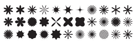 Brutalist shapes for swiss minimal style design. Constructor of trendy geometric postmodern primitive figures. Vector illustration of brutalist bauhaus contemporary stars and flowersのイラスト素材