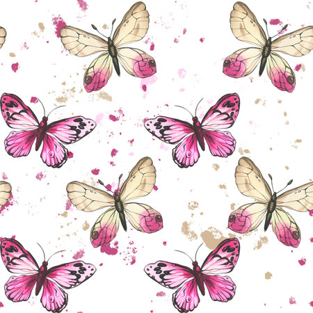 Butterflies. pattern. watercolor illustration of colorful insects. background for cards and invitations.の写真素材