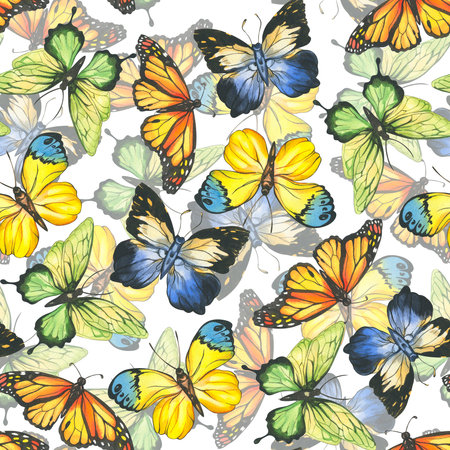 Butterflies. pattern. watercolor illustration of colorful insects. background for cards and invitations.の写真素材