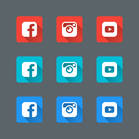Trendy social icons set in flat design with long shadows for web, mobile applications, social networks etc. Vector illustrationのイラスト素材