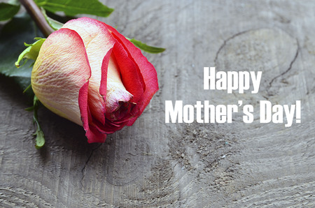 Happy Mother's Day.Rose on old wooden background. Mother's Day greeting card.の写真素材