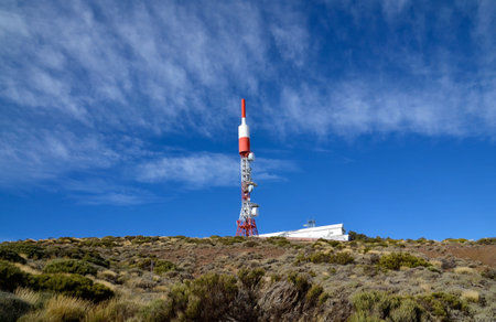 Teide Observatory telecommunications tower in Tenerife, Canary Islands, Spain.Soft focus.の写真素材