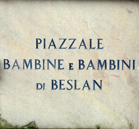 Square of boys and girls of Beslan in Florence, Italy. Stone plaqueのeditorial素材
