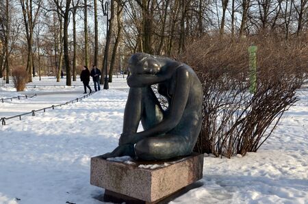 Urban sculpture of young nude woman in St. Petersburg, Russiaのeditorial素材