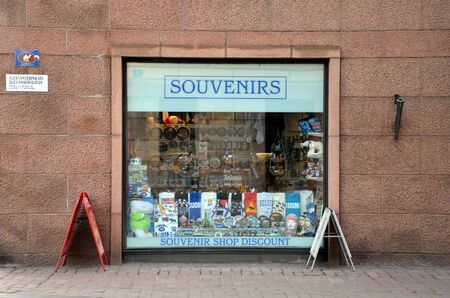 Showcase of Souvenir shop discount in Helsinki, Finlandのeditorial素材