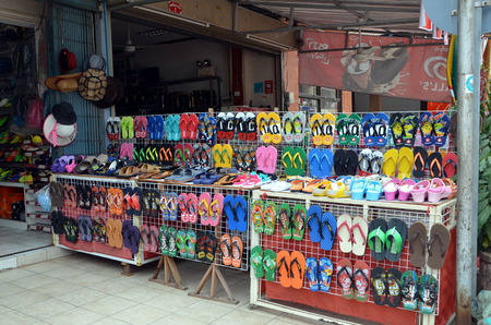 Shoes store in Vientiane Laos. Flip Flopsのeditorial素材