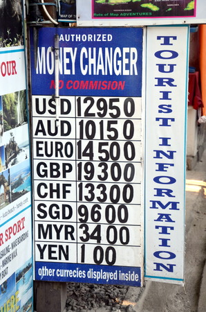 Currency exchange on the island of Gili Trawangan, Indonesia. The course of Indonesian rupee on may 15, 2015のeditorial素材