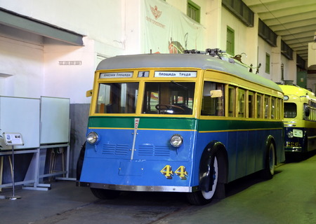Vintage trolleybus in the Museum of city electric transport, St. Petersburgのeditorial素材