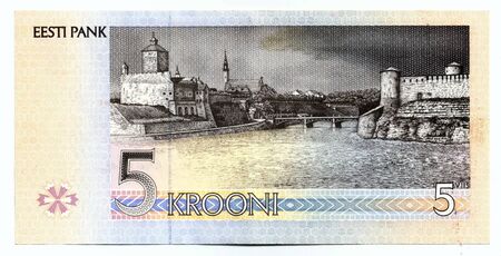 Old Estonian banknote - 5 Estonian crowns  of 1994. The reverse side. At the moment out of useの写真素材