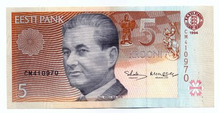 Old Estonian banknote - 5 Estonian crowns of 1994. The obverse side. At the moment out of useの写真素材